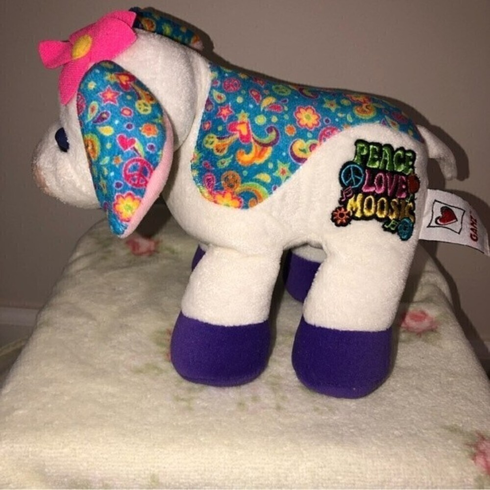 Ganz Webkinz Rockerz Cow Plush Peace Love Moosic Stuffed Animal